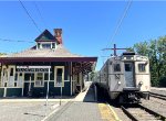 NJT Train # 421, after having arrived from Hoboken Terminal, with the Former Lackawanna Station building building 